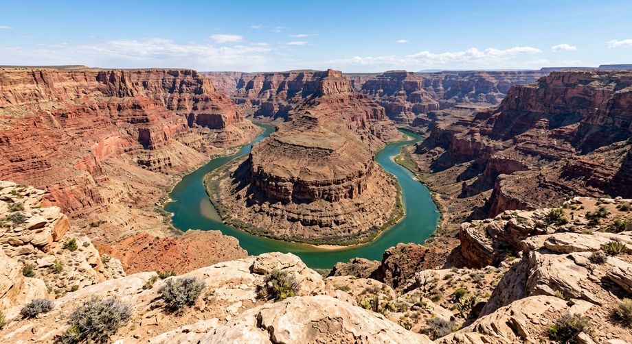 The Colorado River winding through the Grand Canyon West Rim